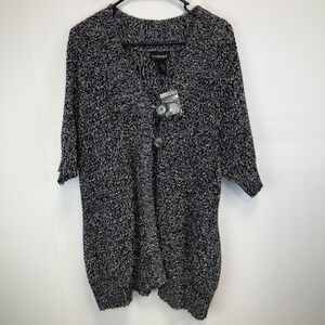 Lane Bryant Cardigan Duster Sweater Knit Button Front Black White Size 18/20W